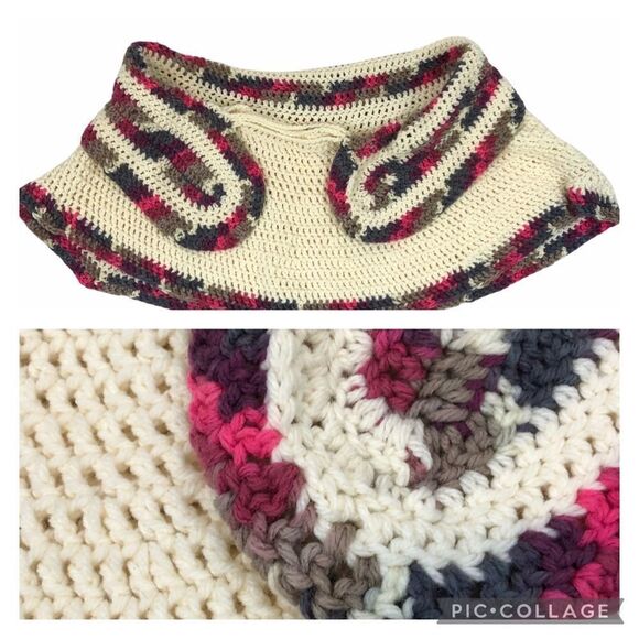 Handmade Knit Collared Shawl One Size Ivory - Picture 1 of 10